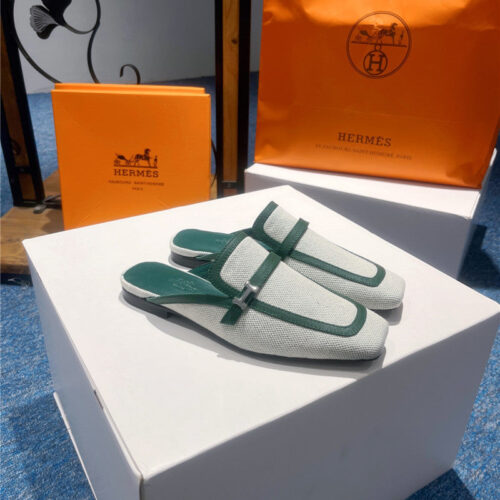 High Quality Luxury Hermes Square Toe H Buckle Mules Half Slippers – Style 45379 product detail