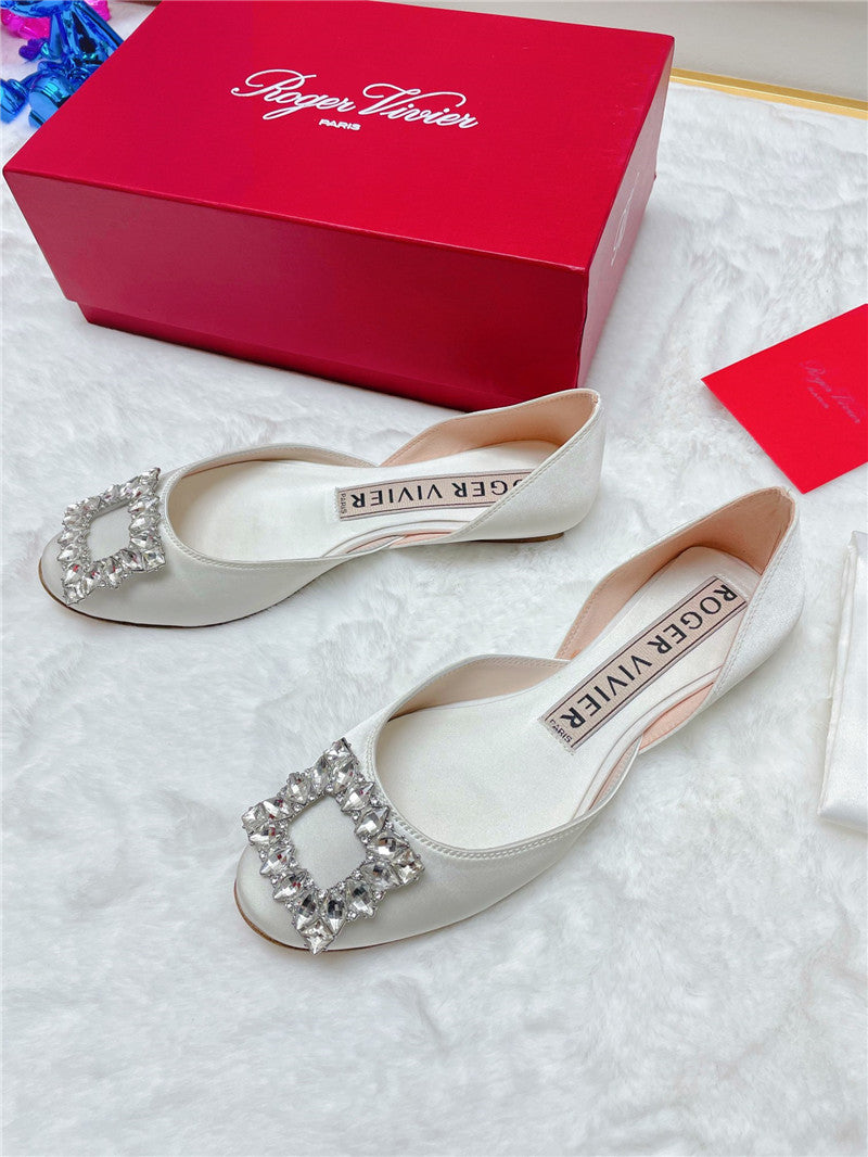 High Quality Luxury Roger Vivier New Rhinestone Hollow Ballet Shoes