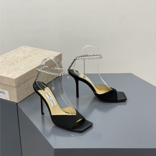 High Quality Luxury Jimmy Choo Crystal Square Toe Fish Toe Sandals