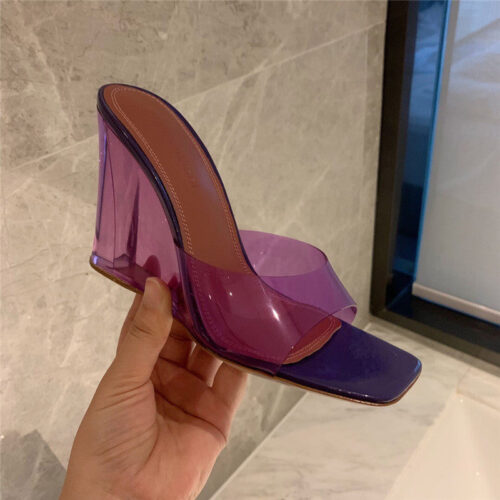 High Quality Luxury Amina Muaddi Wedge Transparent Bottom Slippers product detail
