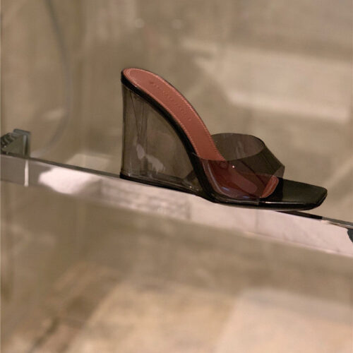 High Quality Luxury Amina Muaddi Wedge Transparent Bottom Slippers – Style 42051