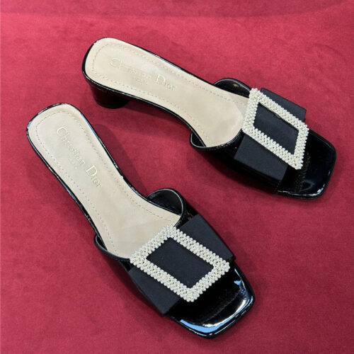 High Quality Luxury Dior Spring Summer Small Heel Slippers – Style 96102 alternate view