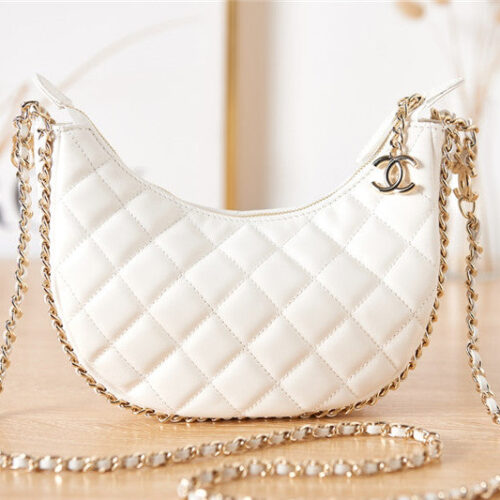 High Quality Luxury Chanel Small Hobo Bag White