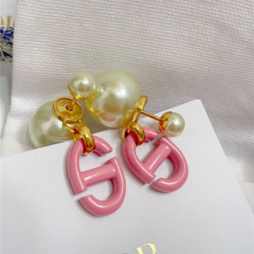 High Quality Luxury Dior D Double Bead Pendant Earrings alternate view