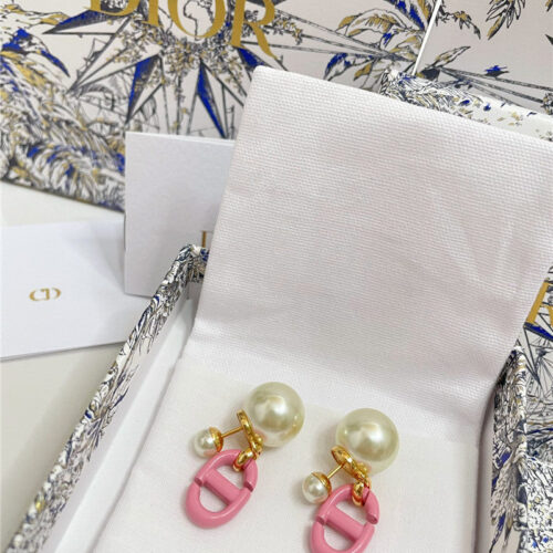 High Quality Luxury Dior D Double Bead Pendant Earrings
