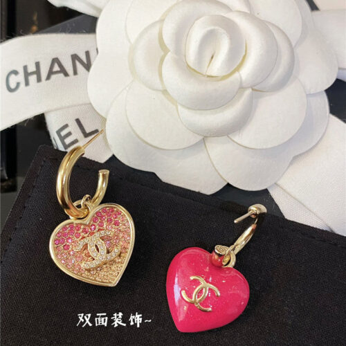 High Quality Luxury Chanel Peach Heart Shape Earrings alternate view