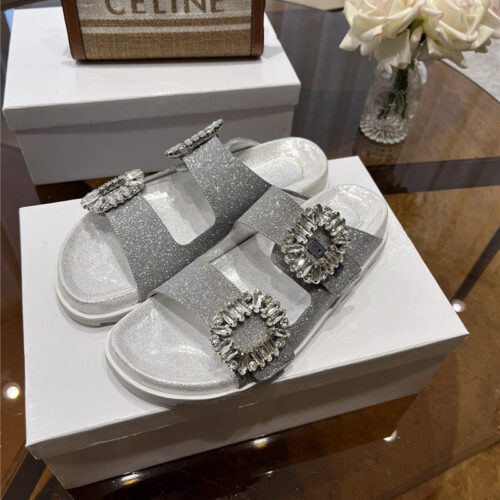 High Quality Luxury Roger Vivier New Rhinestone Buckle Sandals