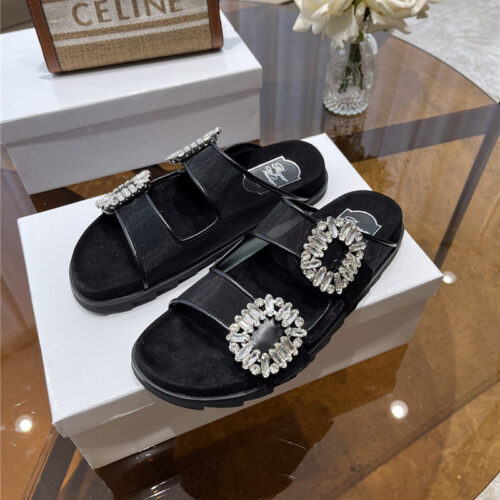High Quality Luxury Roger Vivier New Rhinestone Buckle Sandals – Style 18964