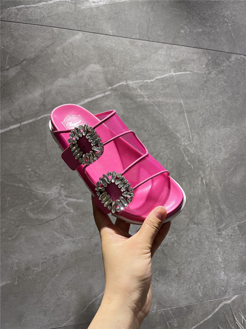 High Quality Luxury Roger Vivier New Rhinestone Buckle Sandals – Style 50036