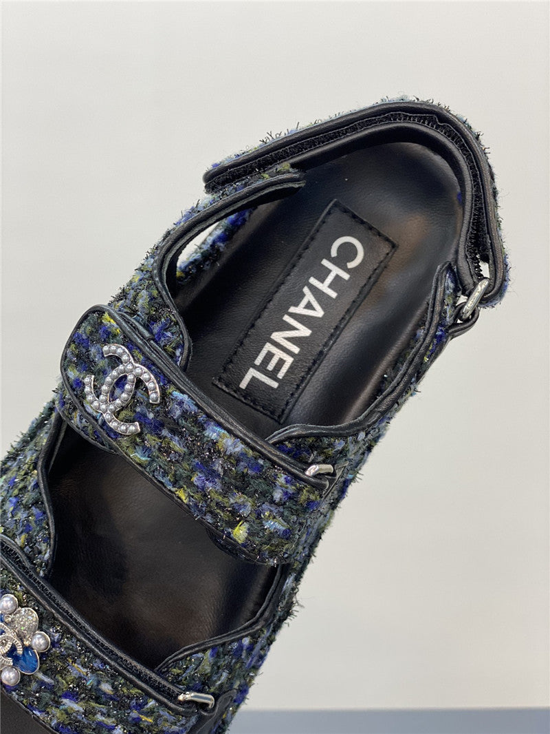 High Quality Luxury Chanel Classic Pearl Buckle Velcro Gold Coin Sandals product detail
