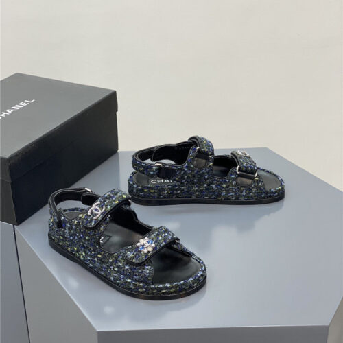 High Quality Luxury Chanel Classic Pearl Buckle Velcro Gold Coin Sandals alternate view