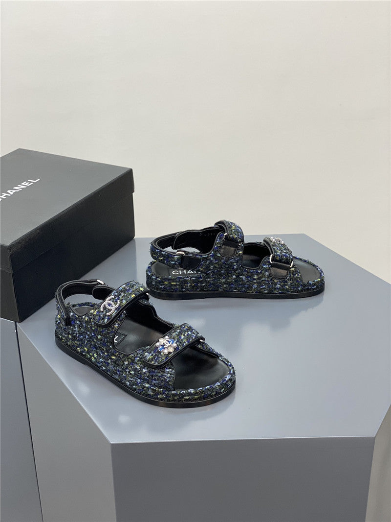 High Quality Luxury Chanel Classic Pearl Buckle Velcro Gold Coin Sandals product detail