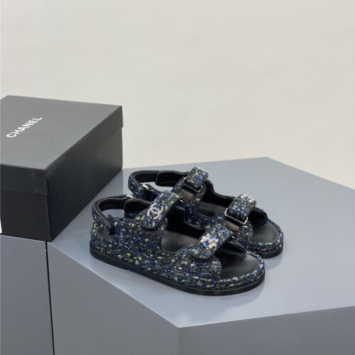 High Quality Luxury Chanel Classic Pearl Buckle Velcro Gold Coin Sandals