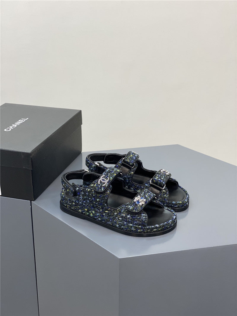High Quality Luxury Chanel Classic Pearl Buckle Velcro Gold Coin Sandals