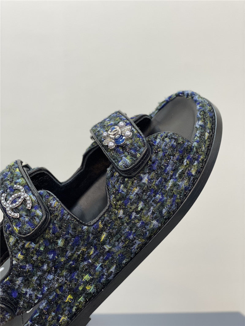 High Quality Luxury Chanel Classic Pearl Buckle Velcro Gold Coin Sandals product detail