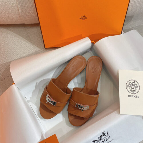 High Quality Luxury Hermes New Giulia Flat Kelly Buckle Slippers – Style 77091