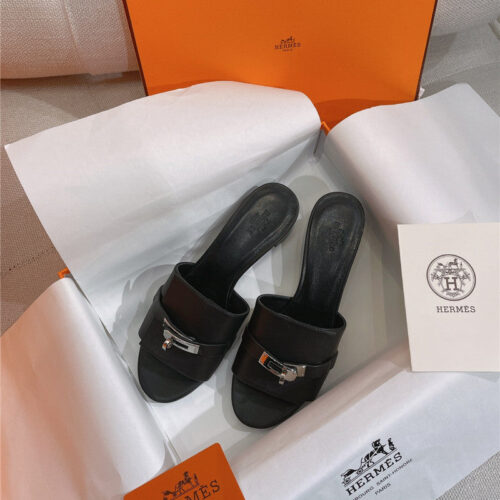 High Quality Luxury Hermes New Giulia Flat Kelly Buckle Slippers – Style 40931
