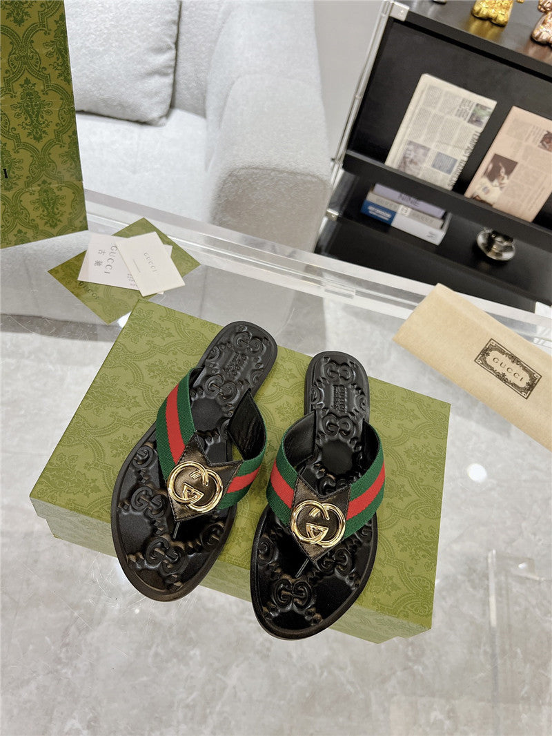 High Quality Luxury Gucci Interlocking Double G Flip Flops – Style 64627 product detail