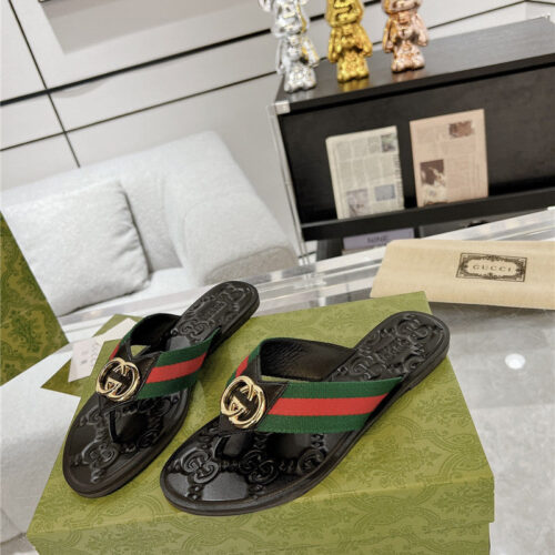 High Quality Luxury Gucci Interlocking Double G Flip Flops – Style 64627