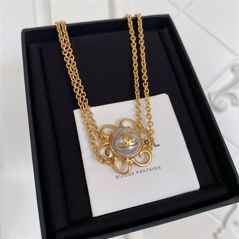 High Quality Luxury Chanel Sunflower Double C Pearl Necklace