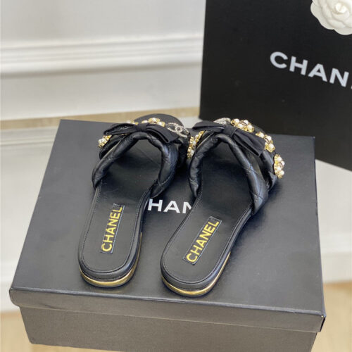 High Quality Luxury Chanel New Bowknot Flower Buckle Slippers alternate view