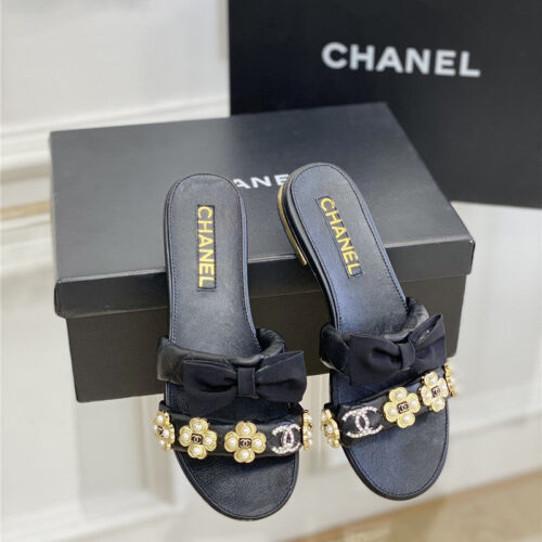 High Quality Luxury Chanel New Bowknot Flower Buckle Slippers product detail