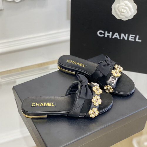 High Quality Luxury Chanel New Bowknot Flower Buckle Slippers