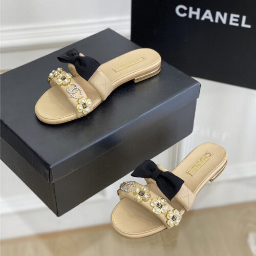High Quality Luxury Chanel New Bowknot Flower Buckle Slippers – Style 50726 product detail