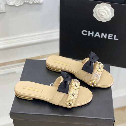 High Quality Luxury Chanel New Bowknot Flower Buckle Slippers – Style 50726
