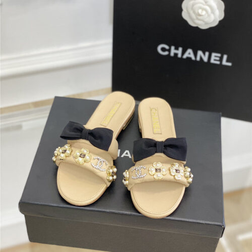 High Quality Luxury Chanel New Bowknot Flower Buckle Slippers – Style 50726 product detail