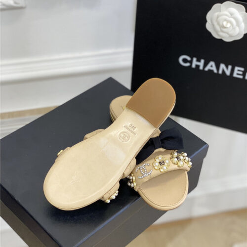 High Quality Luxury Chanel New Bowknot Flower Buckle Slippers – Style 50726 product detail