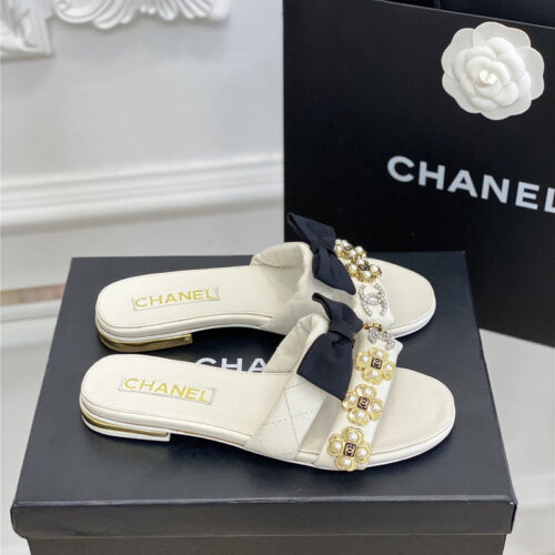 High Quality Luxury Chanel New Bowknot Flower Buckle Slippers – Style 19654 product detail