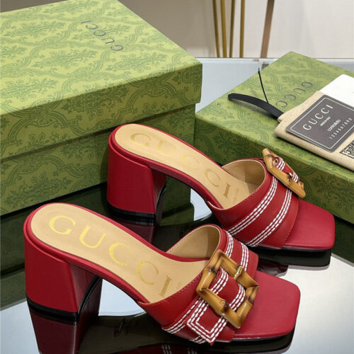 High Quality Luxury Gucci Chunky Heel Bamboo Buckle Sandals – Style 13779 product detail