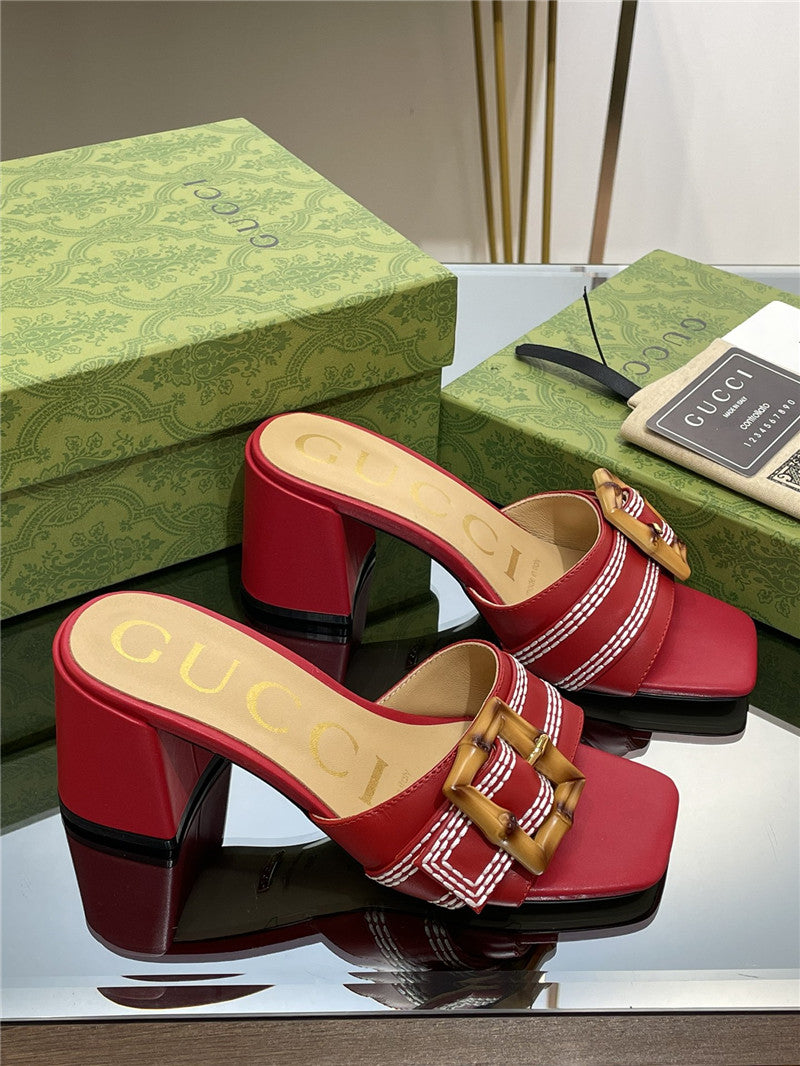 High Quality Luxury Gucci Chunky Heel Bamboo Buckle Sandals – Style 13779 product detail