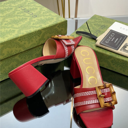 High Quality Luxury Gucci Chunky Heel Bamboo Buckle Sandals – Style 13779 product detail