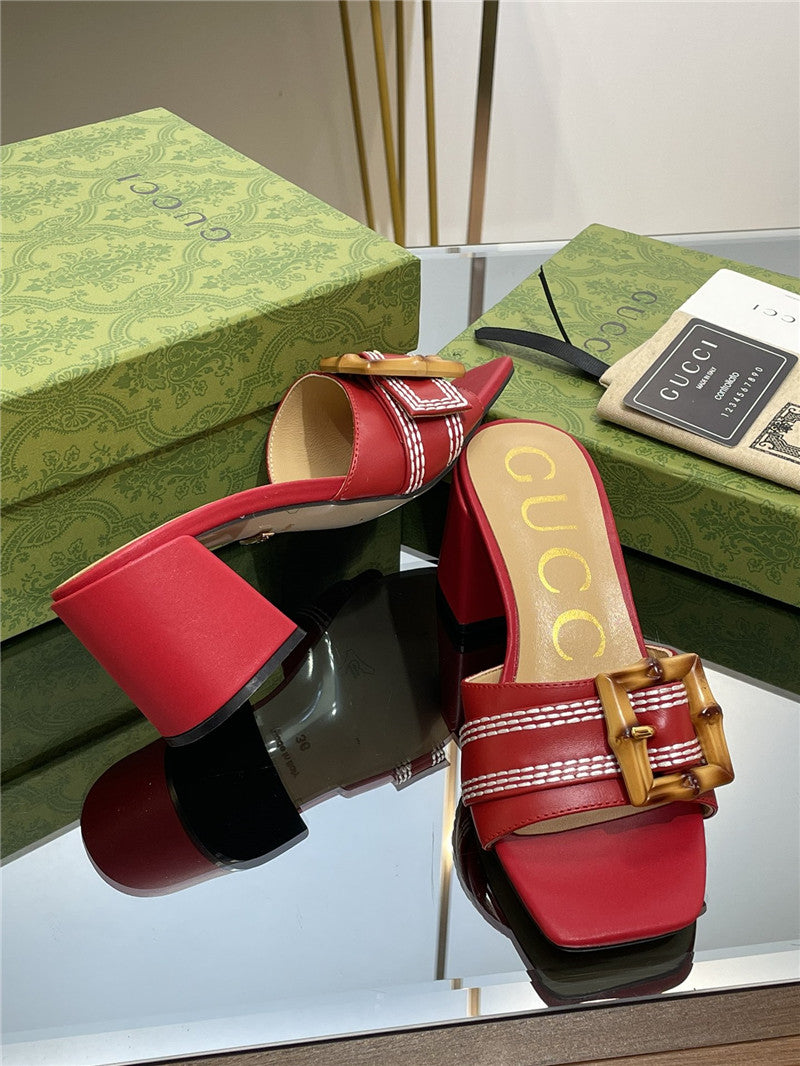 High Quality Luxury Gucci Chunky Heel Bamboo Buckle Sandals – Style 13779 product detail