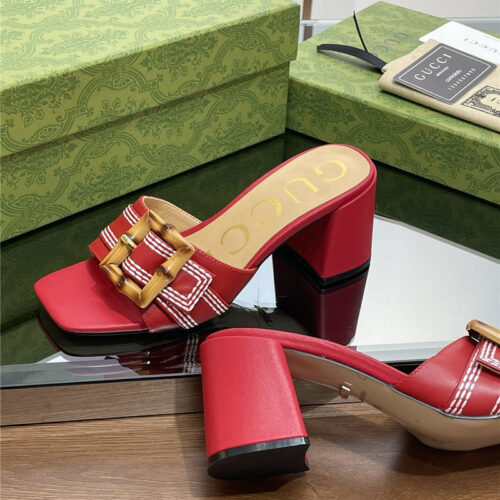 High Quality Luxury Gucci Chunky Heel Bamboo Buckle Sandals – Style 13779 product detail
