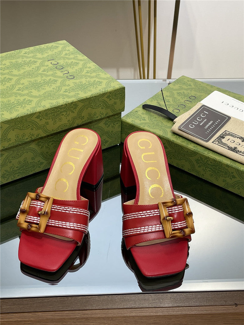 High Quality Luxury Gucci Chunky Heel Bamboo Buckle Sandals – Style 13779 product detail