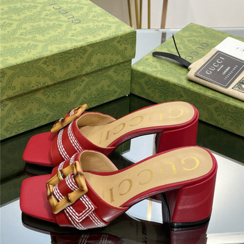 High Quality Luxury Gucci Chunky Heel Bamboo Buckle Sandals – Style 13779 product detail