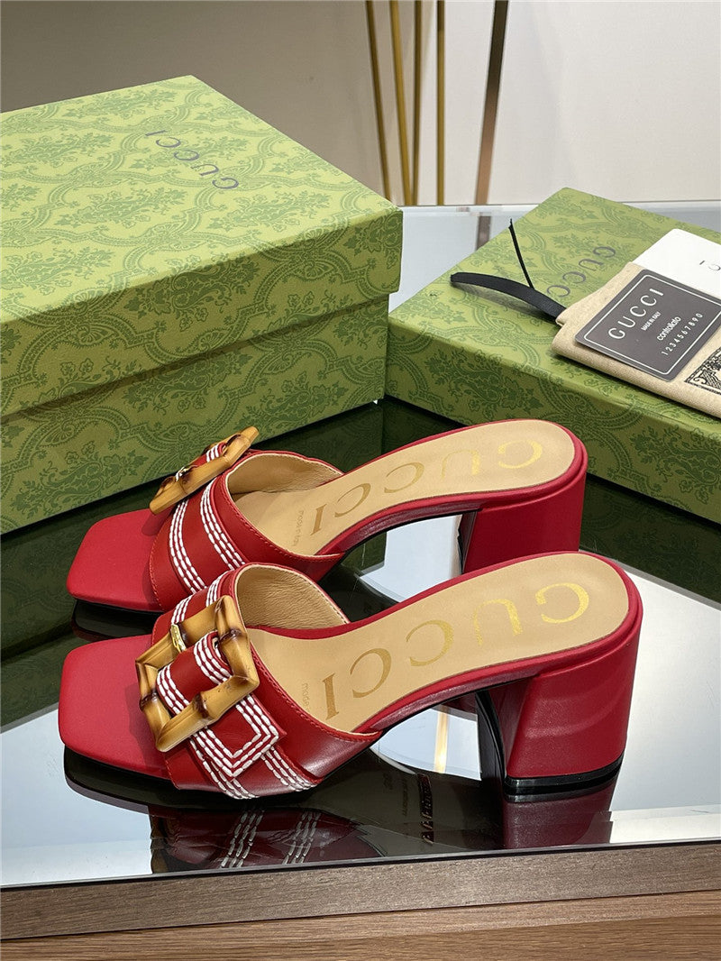High Quality Luxury Gucci Chunky Heel Bamboo Buckle Sandals – Style 13779 product detail