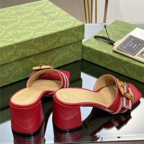 High Quality Luxury Gucci Chunky Heel Bamboo Buckle Sandals – Style 13779 product detail