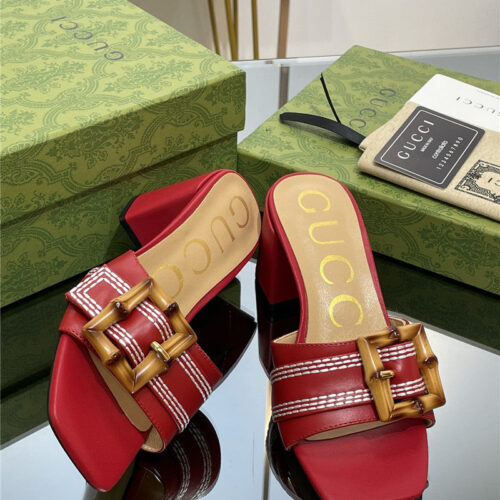 High Quality Luxury Gucci Chunky Heel Bamboo Buckle Sandals – Style 13779 product detail