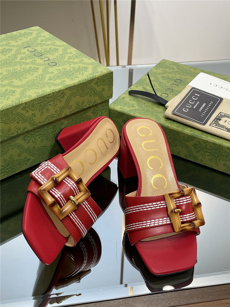 High Quality Luxury Gucci Chunky Heel Bamboo Buckle Sandals – Style 13779 product detail