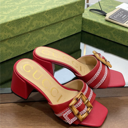 High Quality Luxury Gucci Chunky Heel Bamboo Buckle Sandals – Style 13779