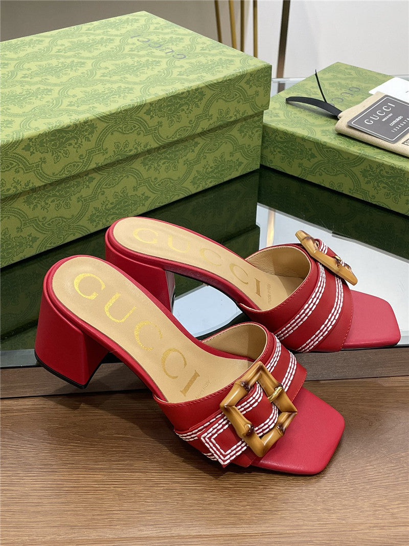 High Quality Luxury Gucci Chunky Heel Bamboo Buckle Sandals – Style 13779