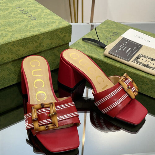 High Quality Luxury Gucci Chunky Heel Bamboo Buckle Sandals – Style 13779 product detail
