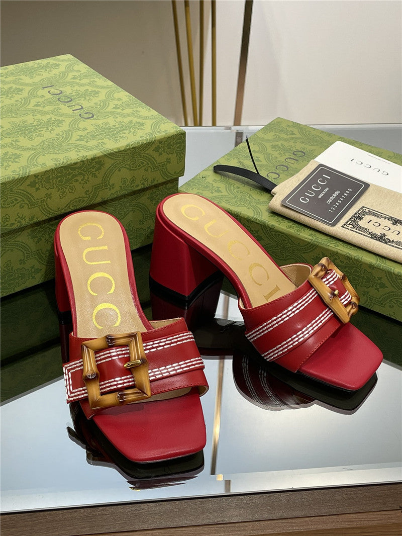 High Quality Luxury Gucci Chunky Heel Bamboo Buckle Sandals – Style 13779 product detail