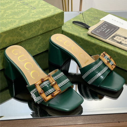 High Quality Luxury Gucci Chunky Heel Bamboo Buckle Sandals product detail