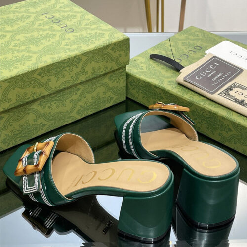 High Quality Luxury Gucci Chunky Heel Bamboo Buckle Sandals product detail