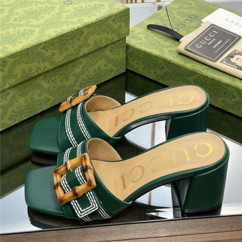 High Quality Luxury Gucci Chunky Heel Bamboo Buckle Sandals product detail
